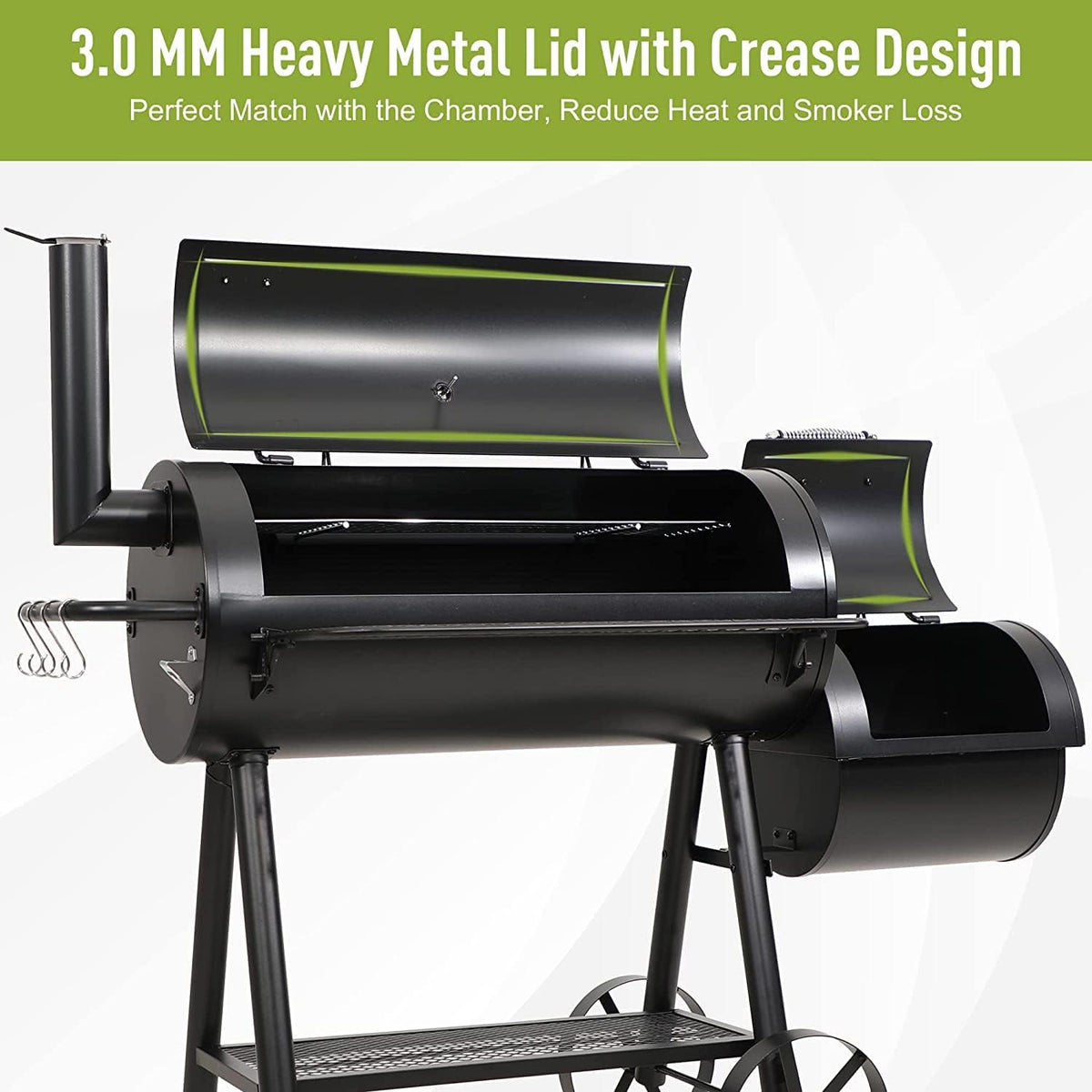 Barrel Charcoal Grill w/Offset Smoker, 941 SQ.IN. Cooking Area
