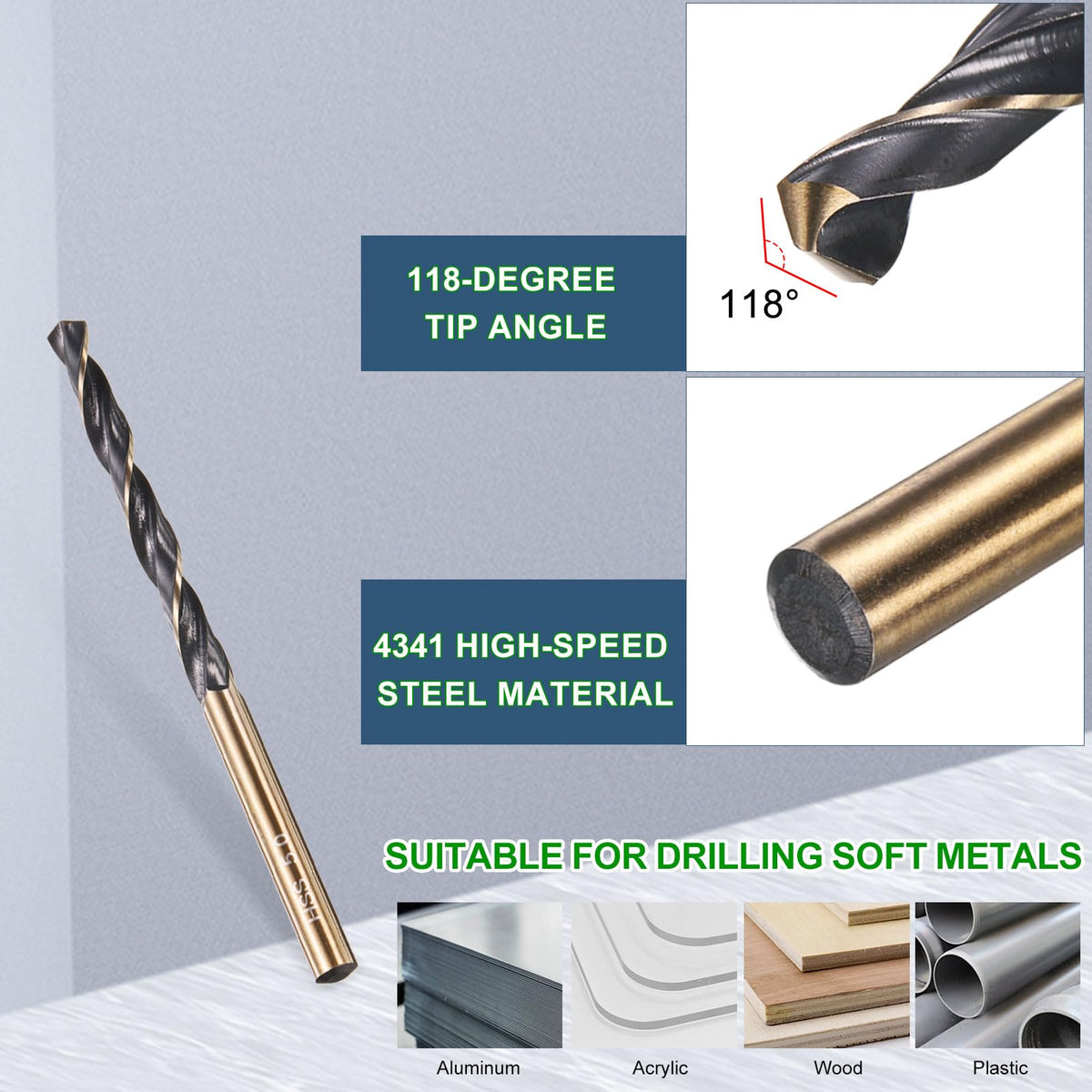 METALLIXITY Drill Bit (5mm) 4341 High-Speed Steel Black & Gold 10Pcs