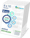 Slanted Back Acrylic Sign Stands 8 x 10, Clear Tabletop Display, Plastic Paper Sign Holder for Office, Home