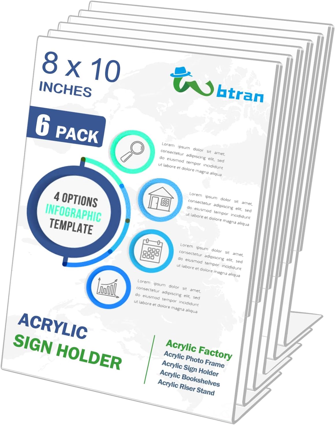 Slanted Back Acrylic Sign Stands 8 x 10, Clear Tabletop Display, Plastic Paper Sign Holder for Office, Home