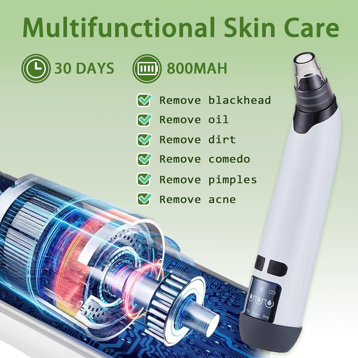 Blackhead Remover Pore Vacuum with 4 Probes, 3 Suction Levels, White