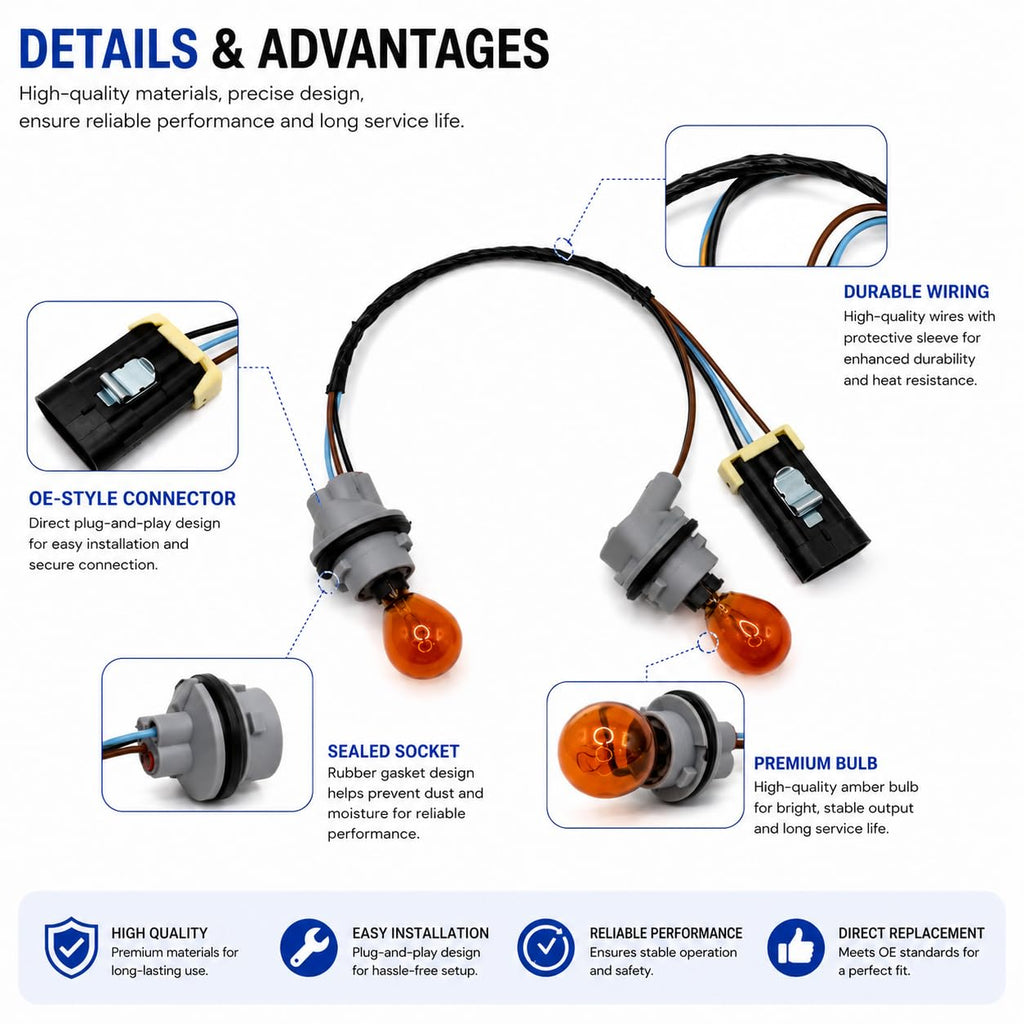 AGradify 19121867 Turn Signal Wiring Harness with Bulbs Compatible with Chevrolet Colorado GMC Canyon 2004-2012, Front Turn Signal Park Socket Harness Replace 16530324 19121867 19329485