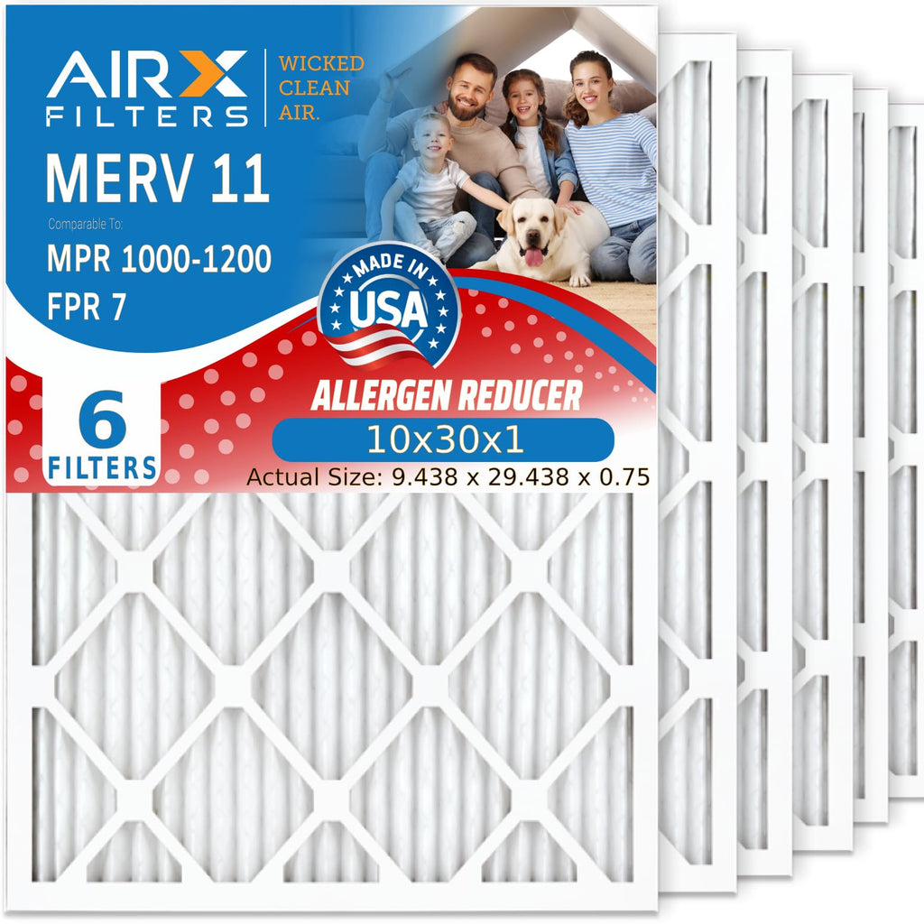 10x30x1 Furnace AC Filter MERV 11 Allergy 6-Pack