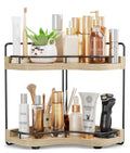 2-Tier Corner Bathroom Counter Organizer, Larger, Light Walnut