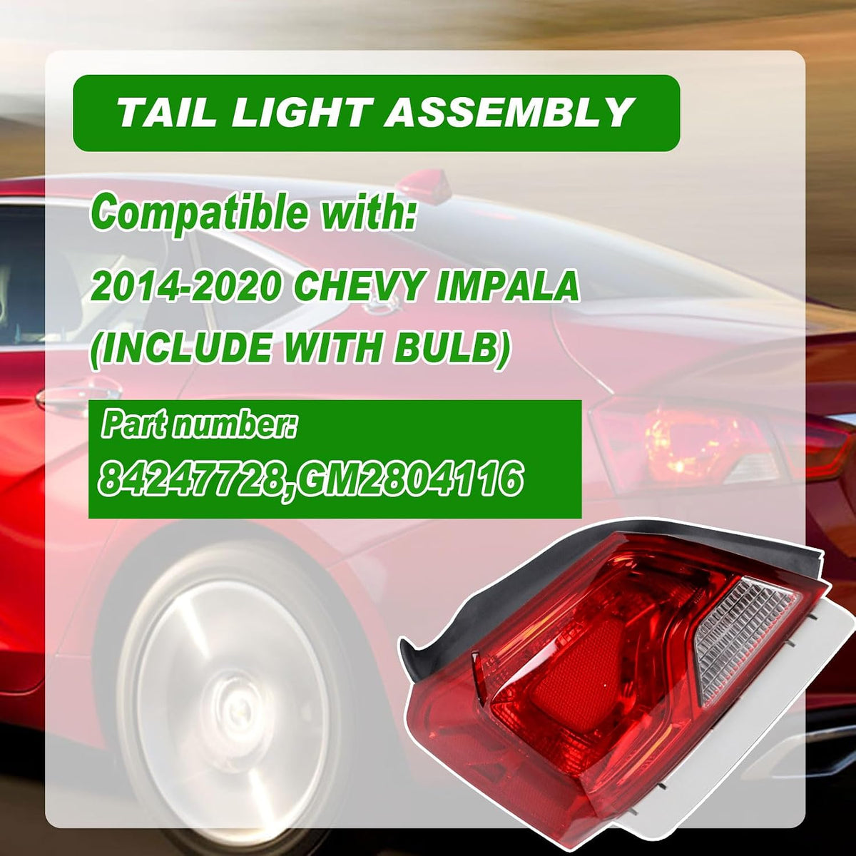 Lochnchn Tail Light Compatible with Chevy Impala 2014-2020 Left Driver Side