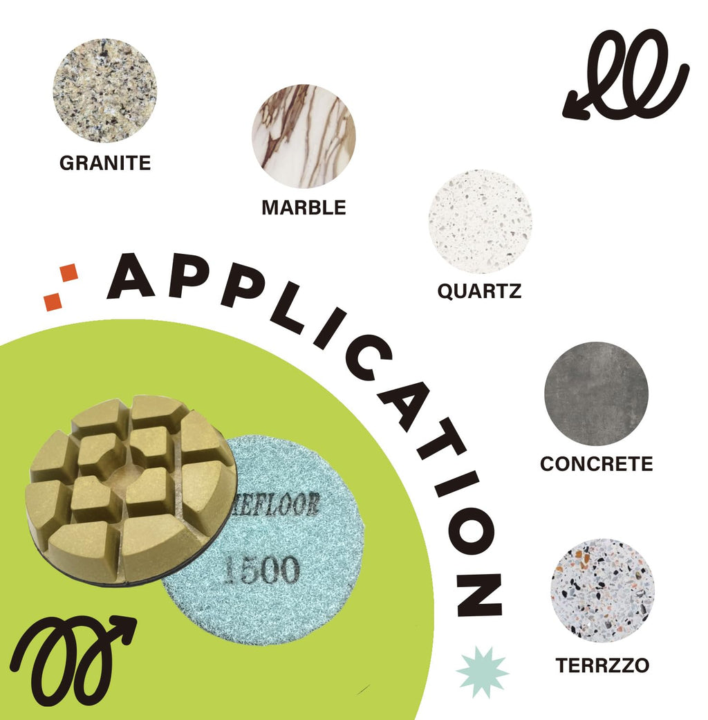 Concrete Floor Polishing Pucks Diamond Resin Disc for Terrazzo, Marble, Granite Floor, 3 Inch Hook and Loop Polishing Pad,1500# 9PCS