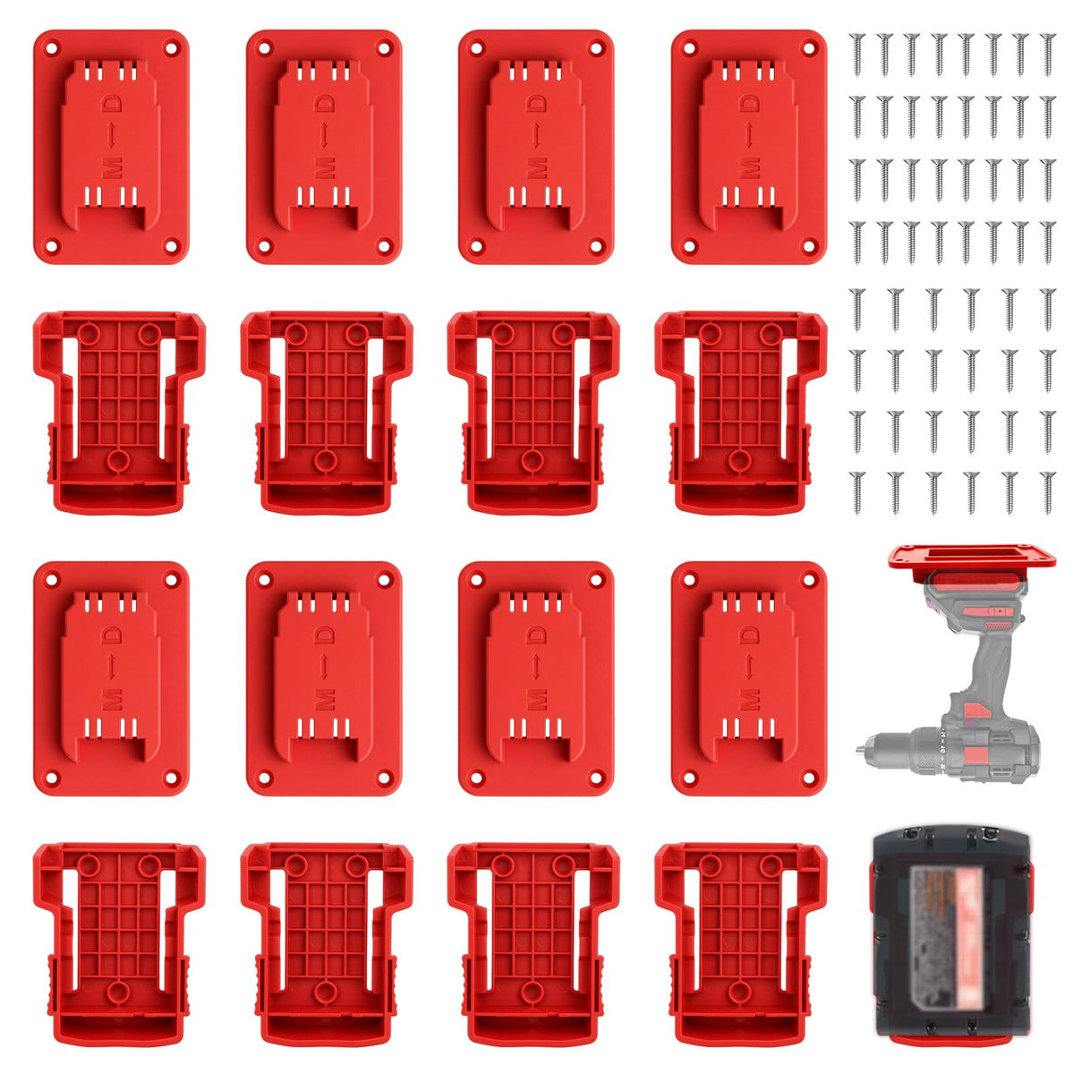 16 Packs Battery Holder and Tool Holder Compatible with Milwaukee M18