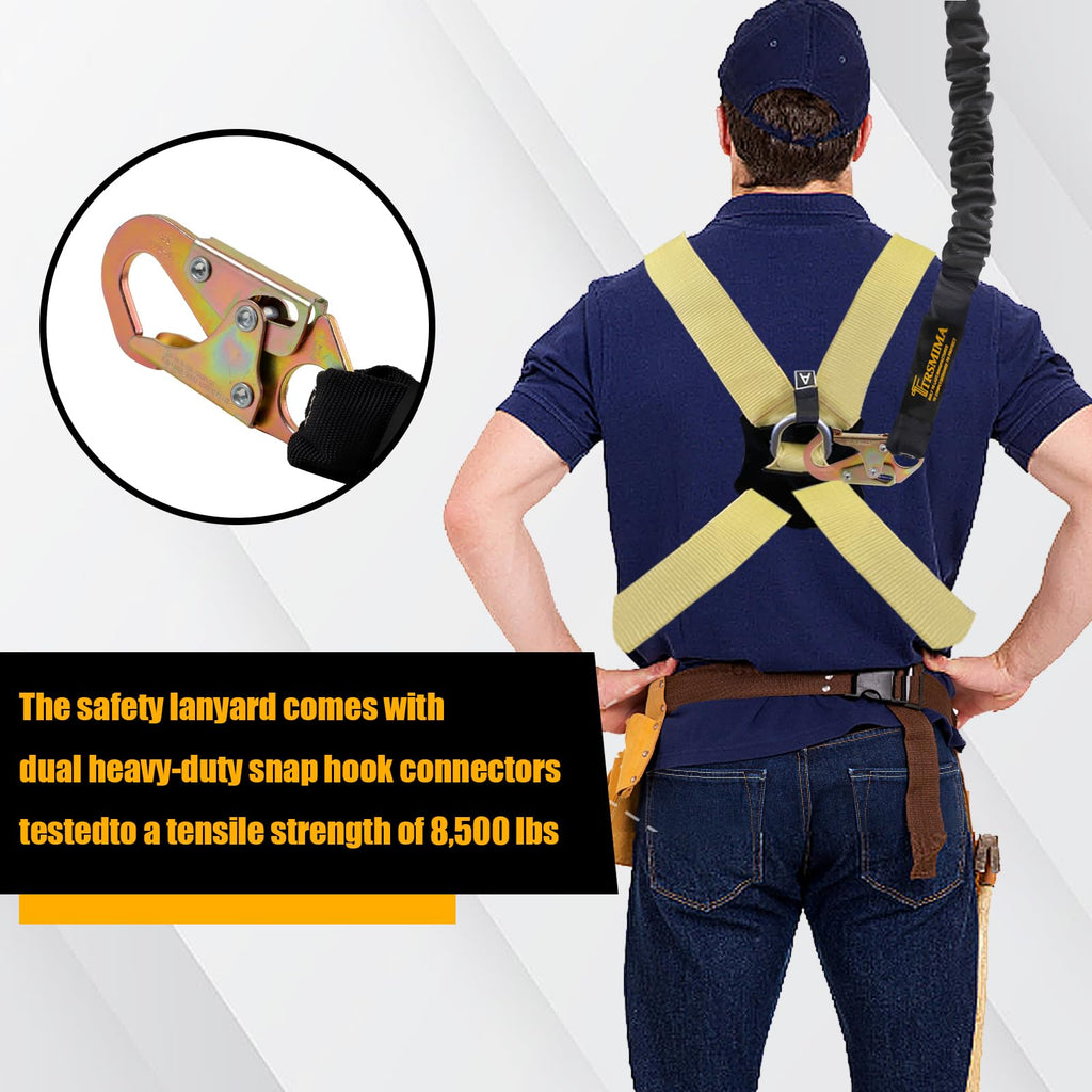 TRSMIMA Safety Harness Lanyard Retractable - Shock Absorbing Lanyard 6ft