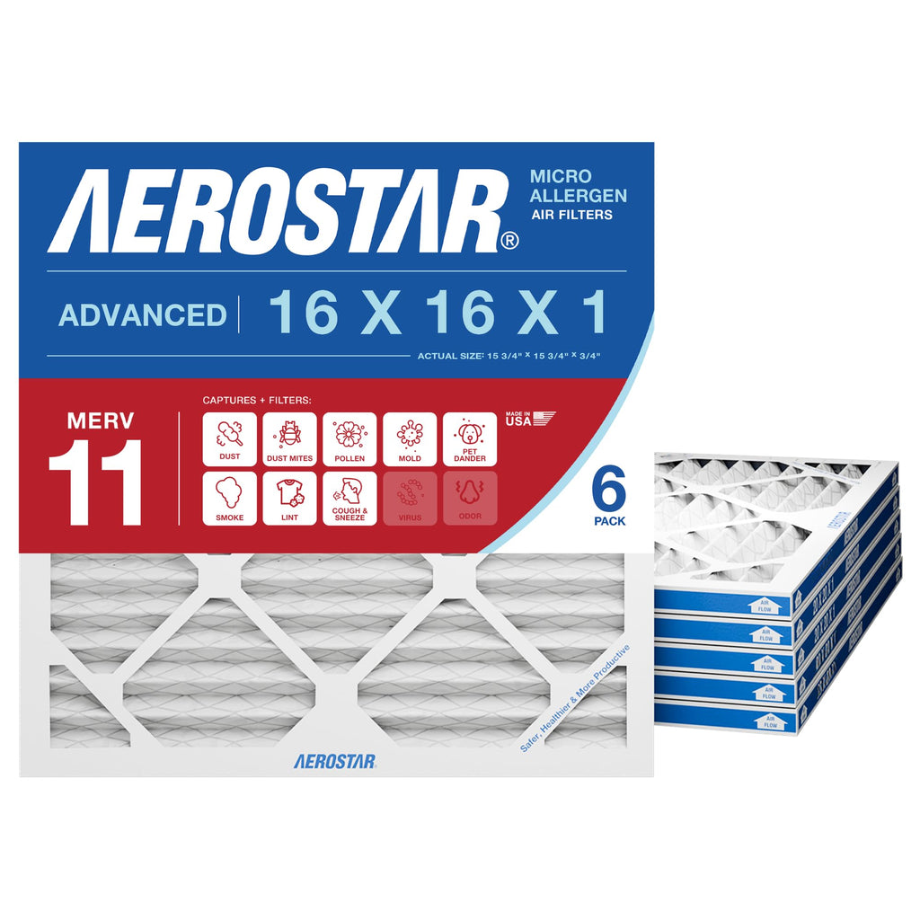 Air Filter 16x16x1 MERV 11 AC Filter, HVAC, Furnace Filter, 6 Pack