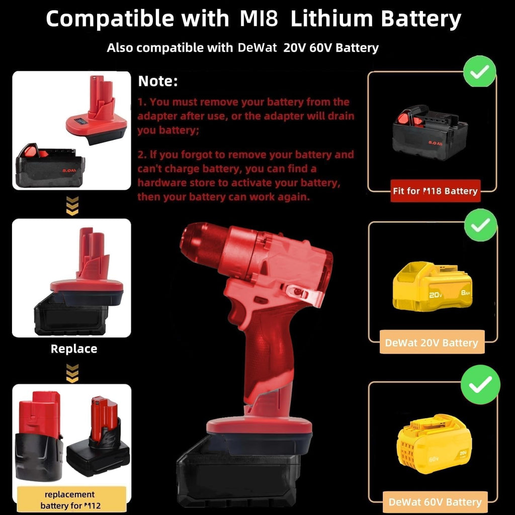 for Milwaukee Battery Adapter, Convert for M18 to Work for M12 Tool Battery Adapter