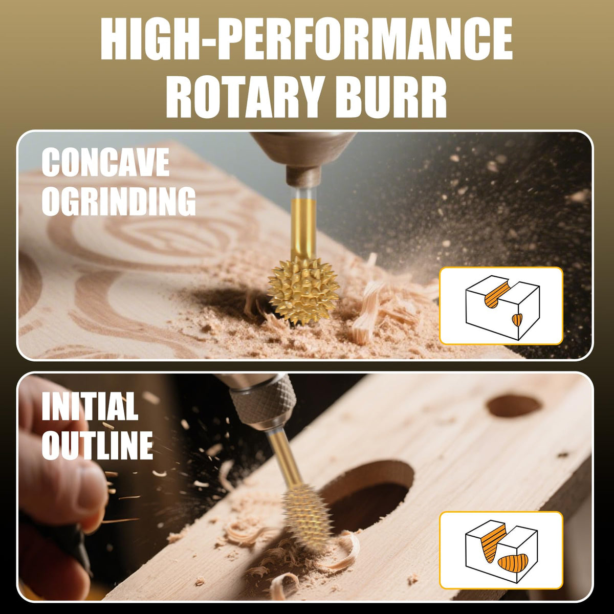 CAELUM Titanium-Coated Rotary Burr Set 2Pcs, 1/8" Coarse, Wood Carving Kit