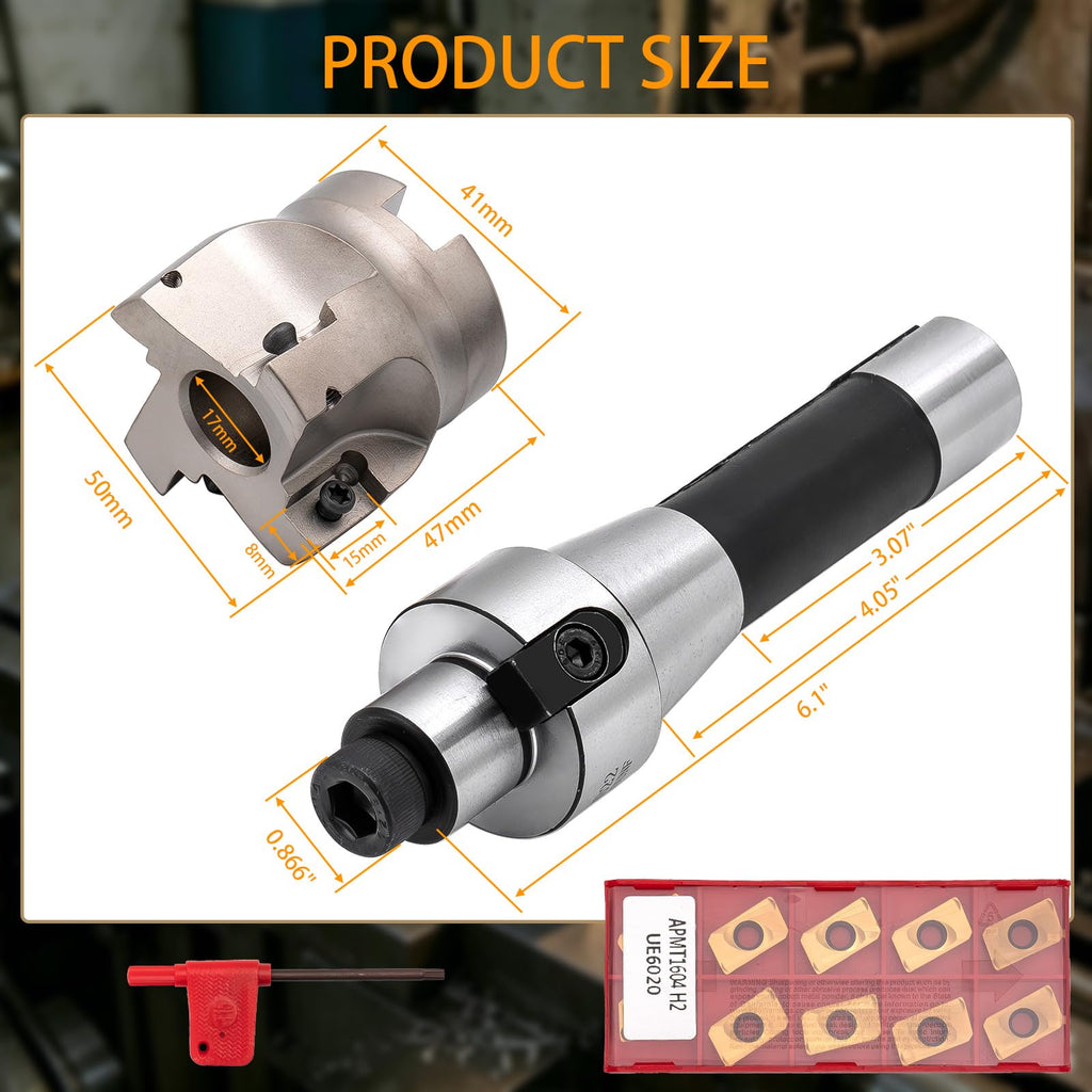 R8 Shank FMB22 with 400R 50MM End Milling Shell Cutter and 10Pcs APMT1604 Carbide Inserts,7/16-20UNF Face Mill Arbor