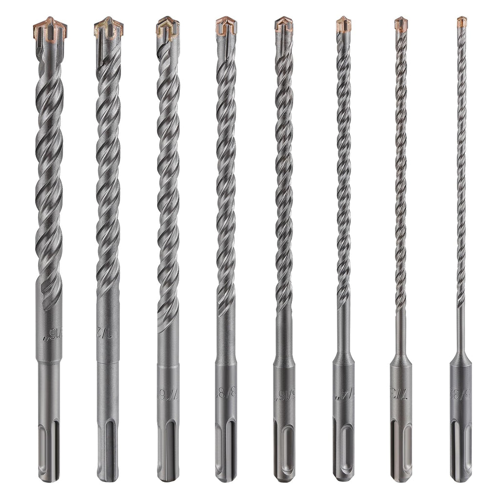 Wensilon Concrete Drill Bit 5pcs 3/16" X 10"-8" Cross-Type Double Thread Carbide Material Suitable for Concrete, Brick, Cement Walls, Stone