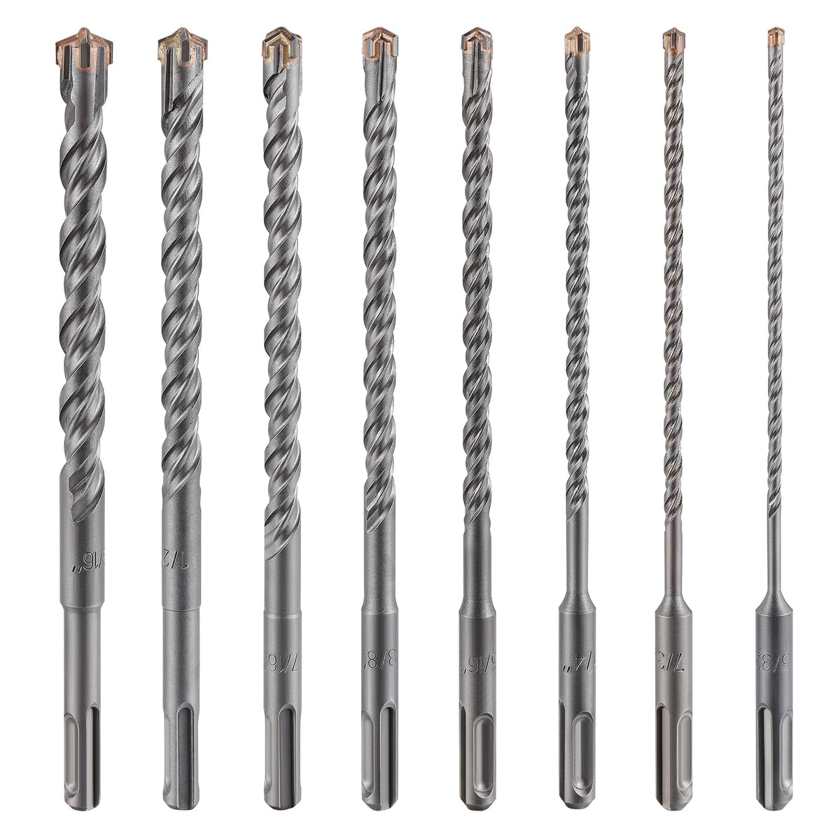 Wensilon Concrete Drill Bit 5pcs 3/16" X 10"-8" Cross-Type Double Thread Carbide Material Suitable for Concrete, Brick, Cement Walls, Stone