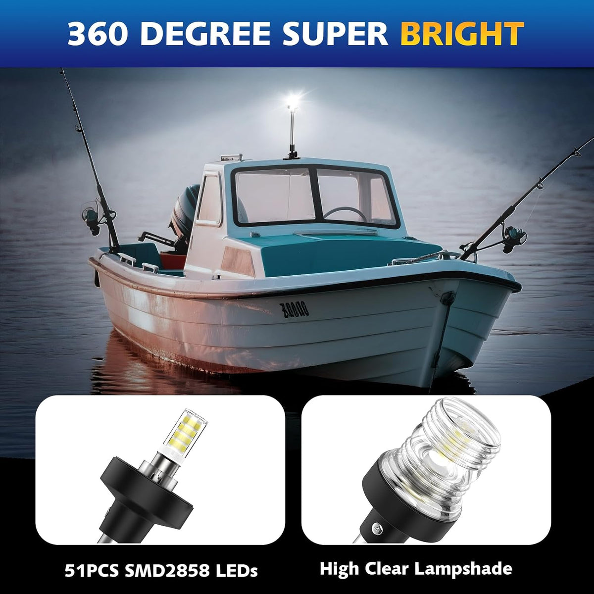 6 Inches Pontoon Stern Light Bimini Mount, Bimini Light for Pontoon Boat LED Waterproof IP67, 3NM Boat Anchor Lights LED Marine Folding Rear White Navigation Running Lights for Night