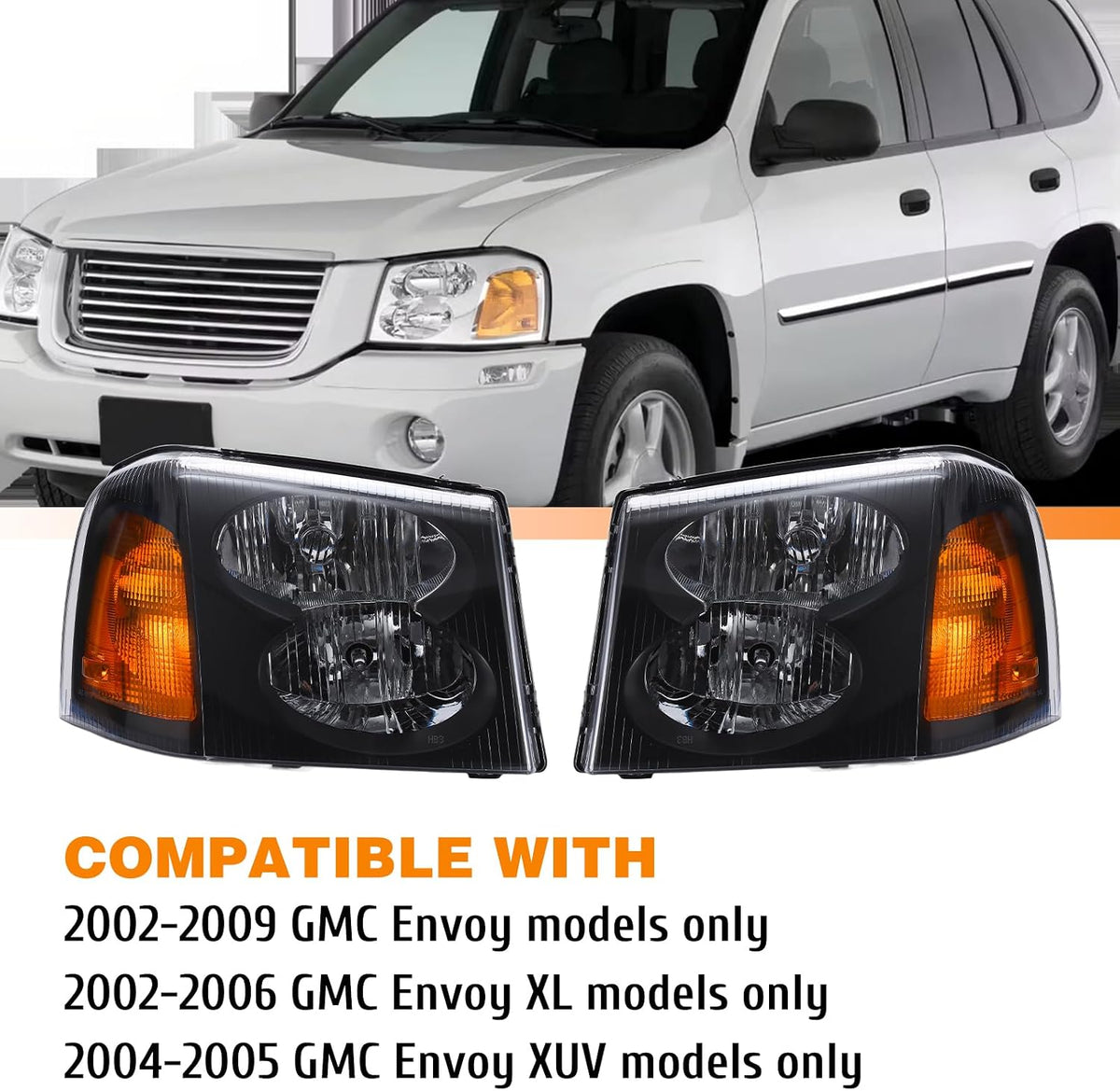 Headlight Assembly Compatible with 2002-2009 GMC Envoy, Headlamp w/o Bulb Replace# 15866071 15866070