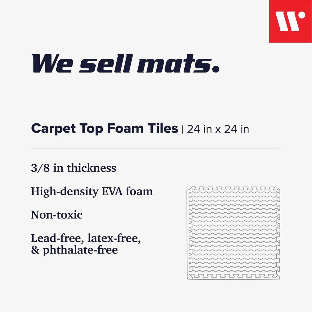 3/8 Inch Thick Interlocking Foam Carpet Tiles Durable Carpet Squares Anti Fatigue Support for Home Office or