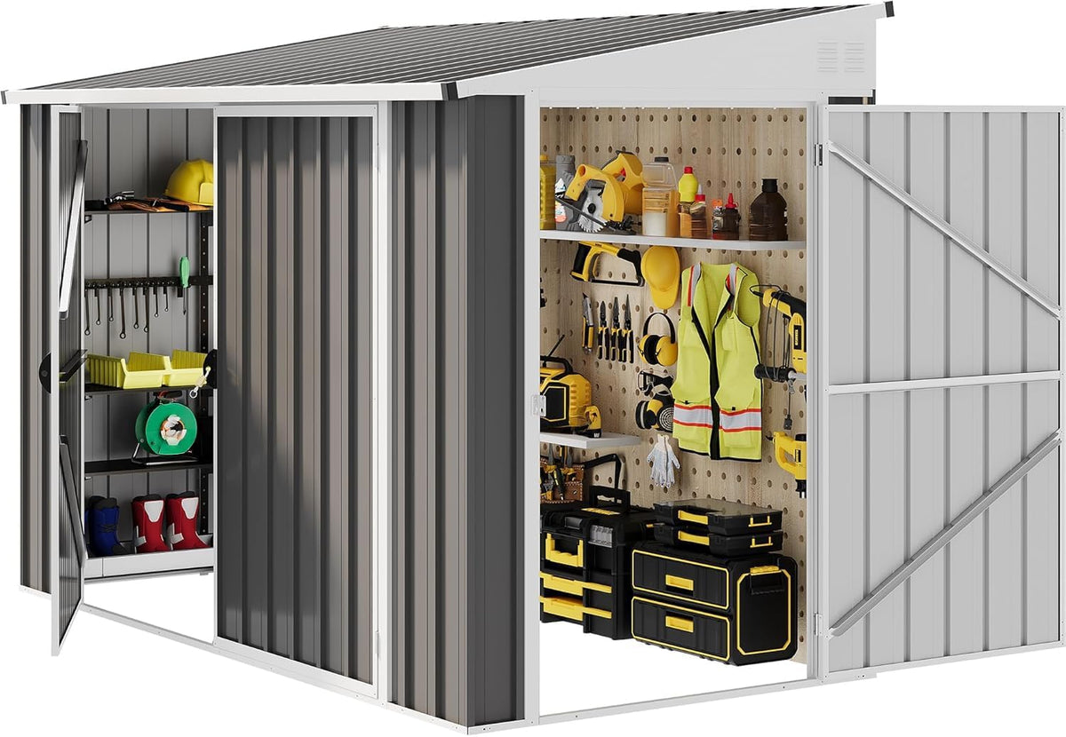 7x4 FT Outdoor Weatherproof Storage Shed, Secure Metal Bike Shed w/Lockable Entry, Garden Storage Solution for Lawn