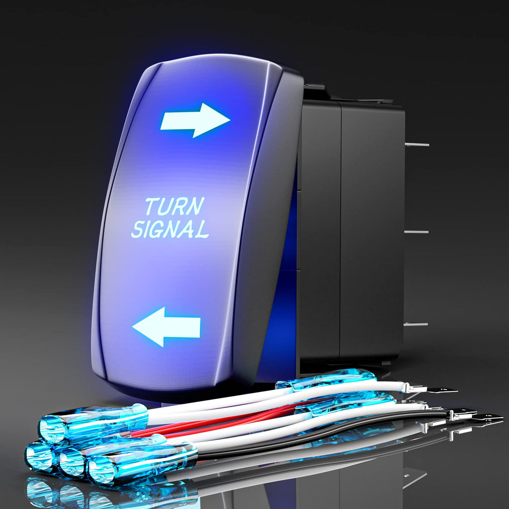 Okerny 5 Pin Rocker Switch Turn Signal Laser Etched Blue LED Backlit ON/Off Toggle Switch 12V 24V 20A IP65 Waterproof with Jumper Wires for Truck ATV UTV RV Jeep Off Road