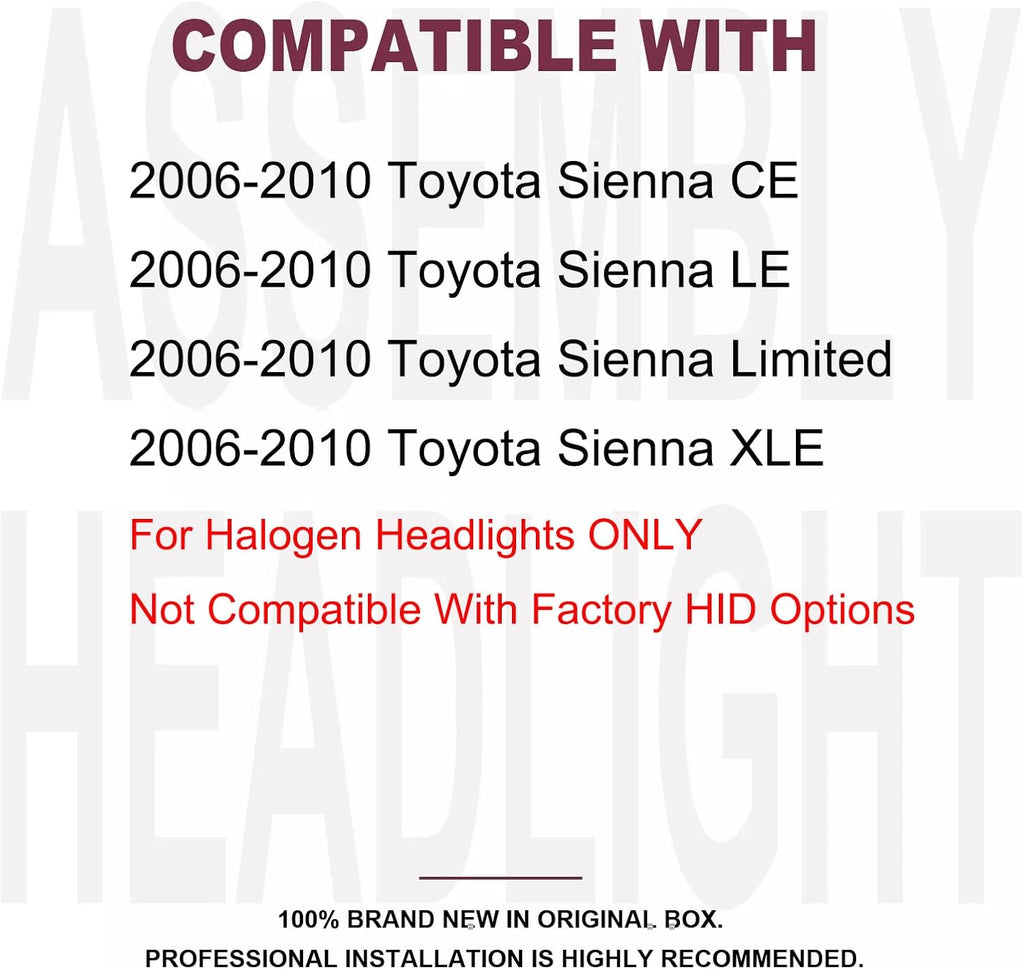 Headlights Assembly For 2006-2010 Toyota Sienna Chrome Housing Left+Right