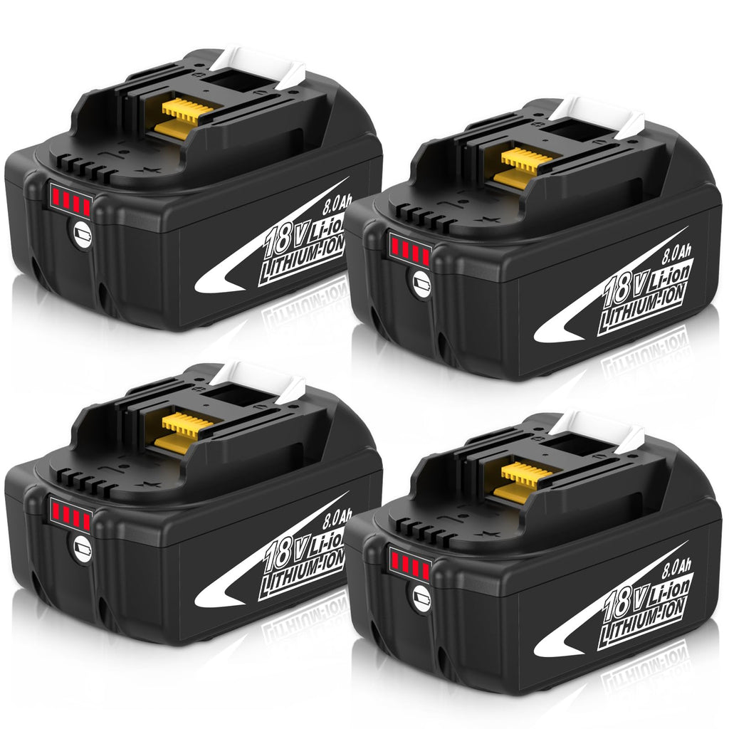 4-Pack 8.0Ah BL1860B Replacement for Makita 18V Battery with LED Light