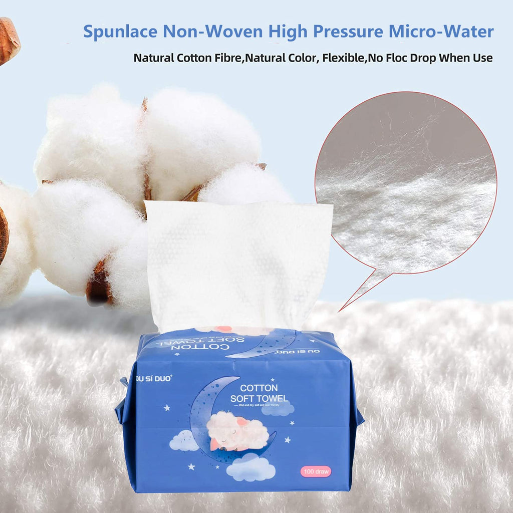 Dry Baby Wipes, Made of 100% cotton, Chemical-free Unscented, Ultra Absorbent Cotton, Wet and Dry Use Tissues for