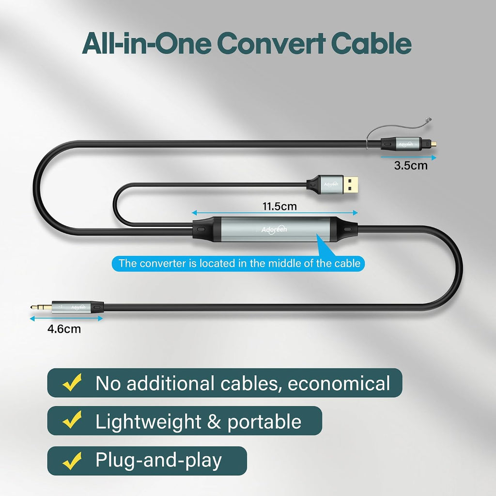 192KHz DAC Unidirectional Optical to 3.5mm AUX Audio Converter Cable 8 Ft, Toslink SPDIF Digital Fiber Optic to