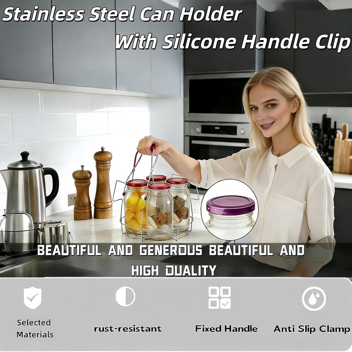 Stainless Steel Canning Rack with Jar Lifter Tongs, 12 Inch, 2-Piece Set