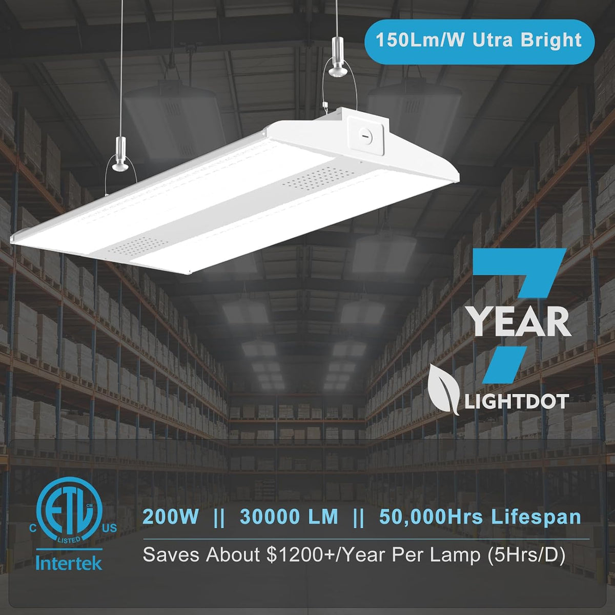 Lightdot 1 Pack 2FT 200W LED High Bay Light 30000LM High Bay Shop Light