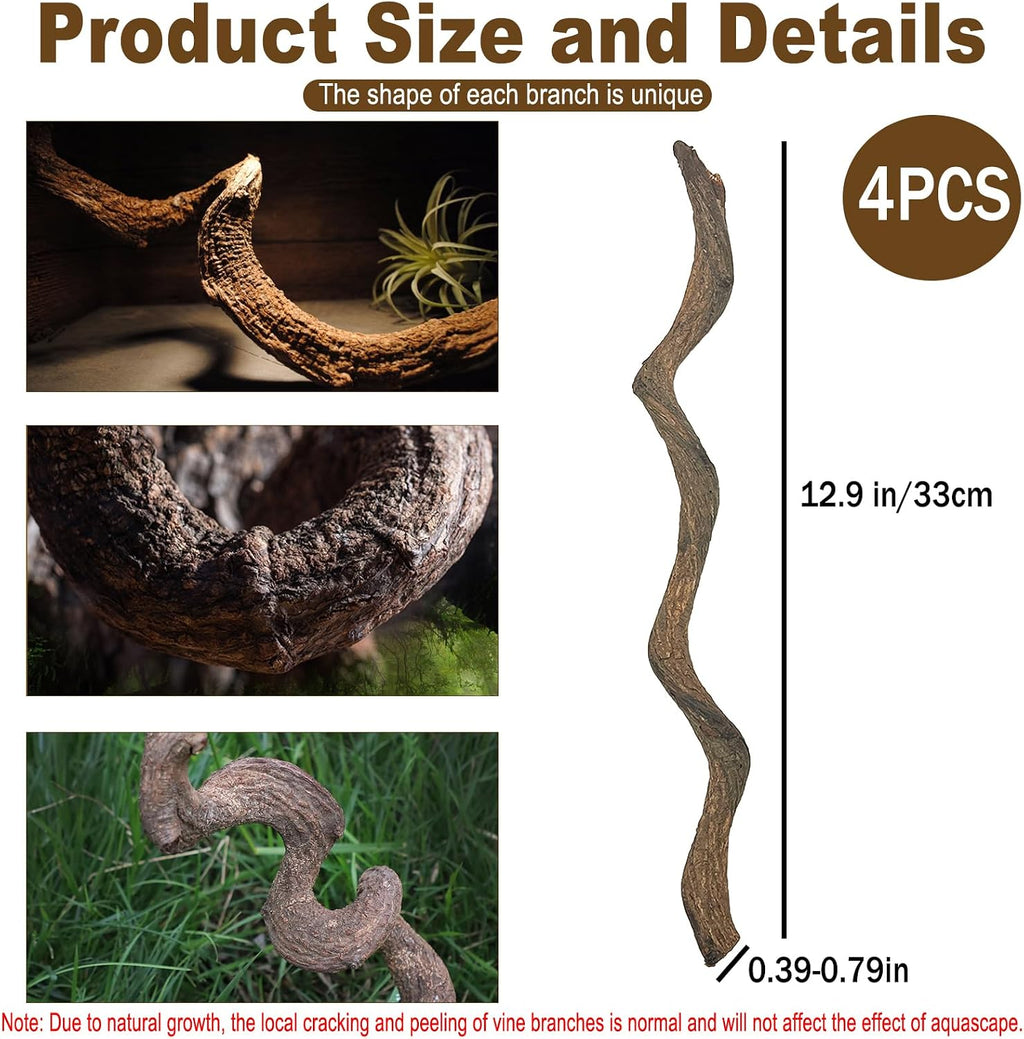 Reptile Decor 4PCS Natural Forest Branch Terrarium Habitat Wood Decoration Lizard Climbing Tree Branch for Bearded