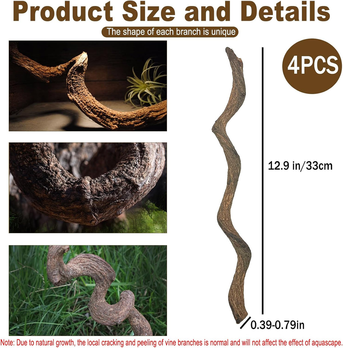 Reptile Decor 4PCS Natural Forest Branch Terrarium Habitat Wood Decoration Lizard Climbing Tree Branch for Bearded