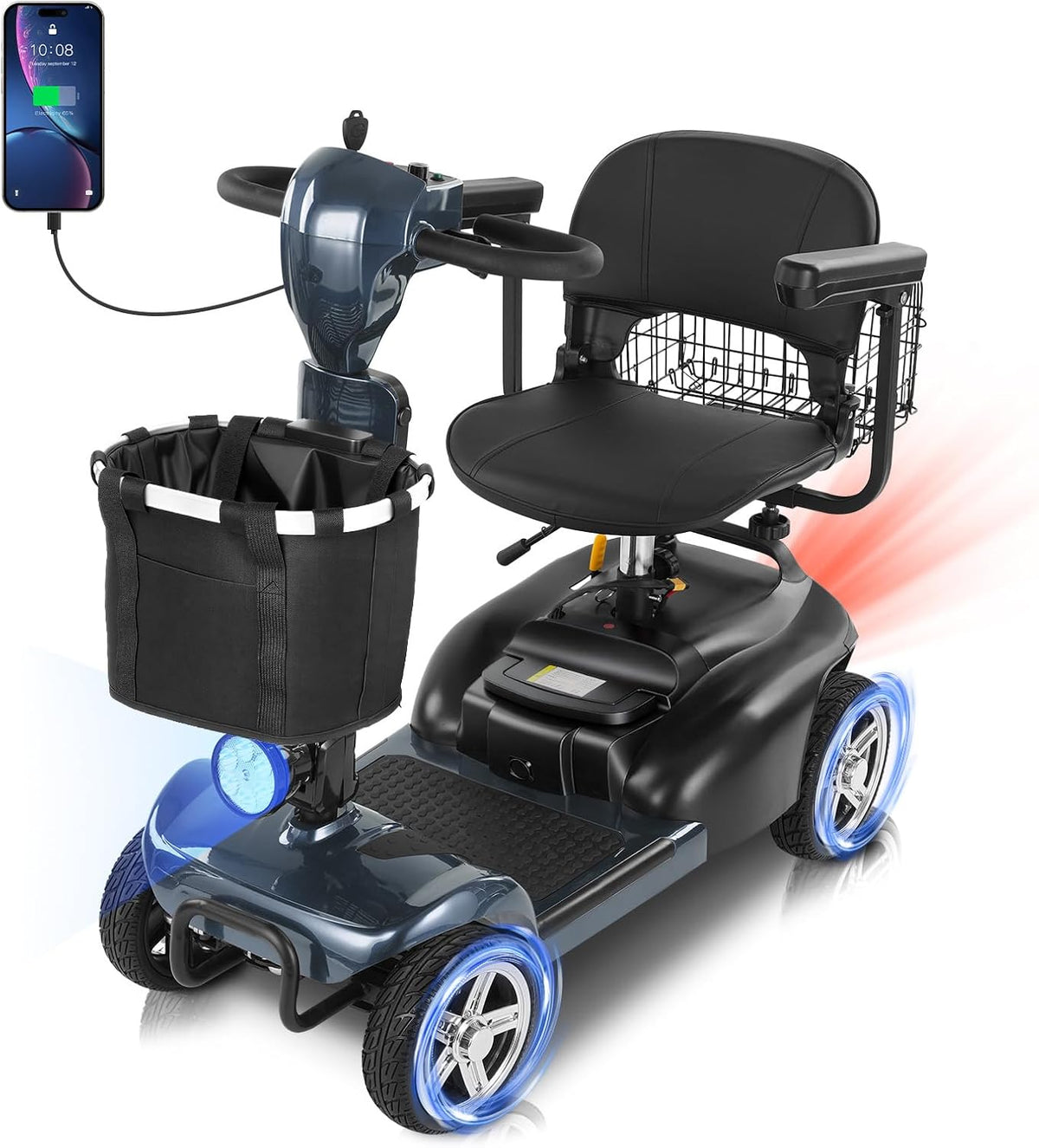 45 Miles 4 Wheels Mobility Scooter for Seniors/Adults Up to 300LBS,350W Electric Wheelchair Detachable Lithium