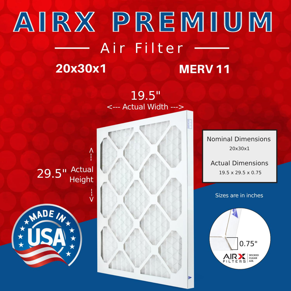 20x30x1 Furnace AC Filter MERV 11 Allergy 4-Pack