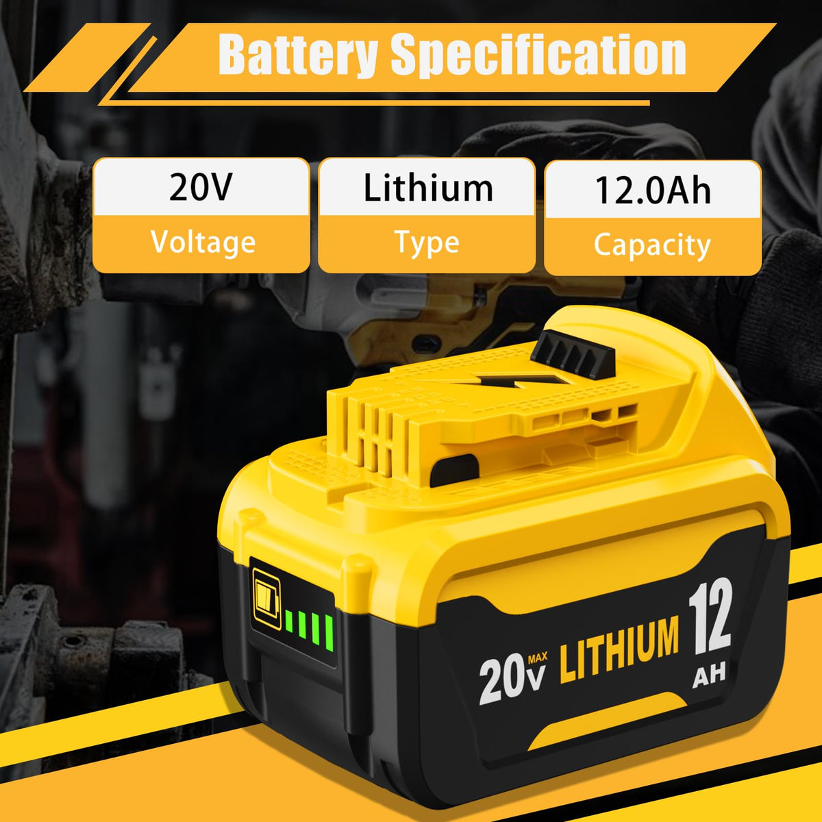 4PC 12.0Ah Extended Runtime Replacement for Dewalt 20V Battery and Charger