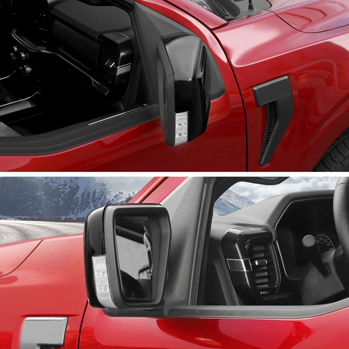 CheroCar Door Side Mirror Covers with Turn Signal Hole Compatible with 2021-2024 2025 2026 Ford F150 F-150 Pickup Accessories Left Right Side View Mirror Caps Trims