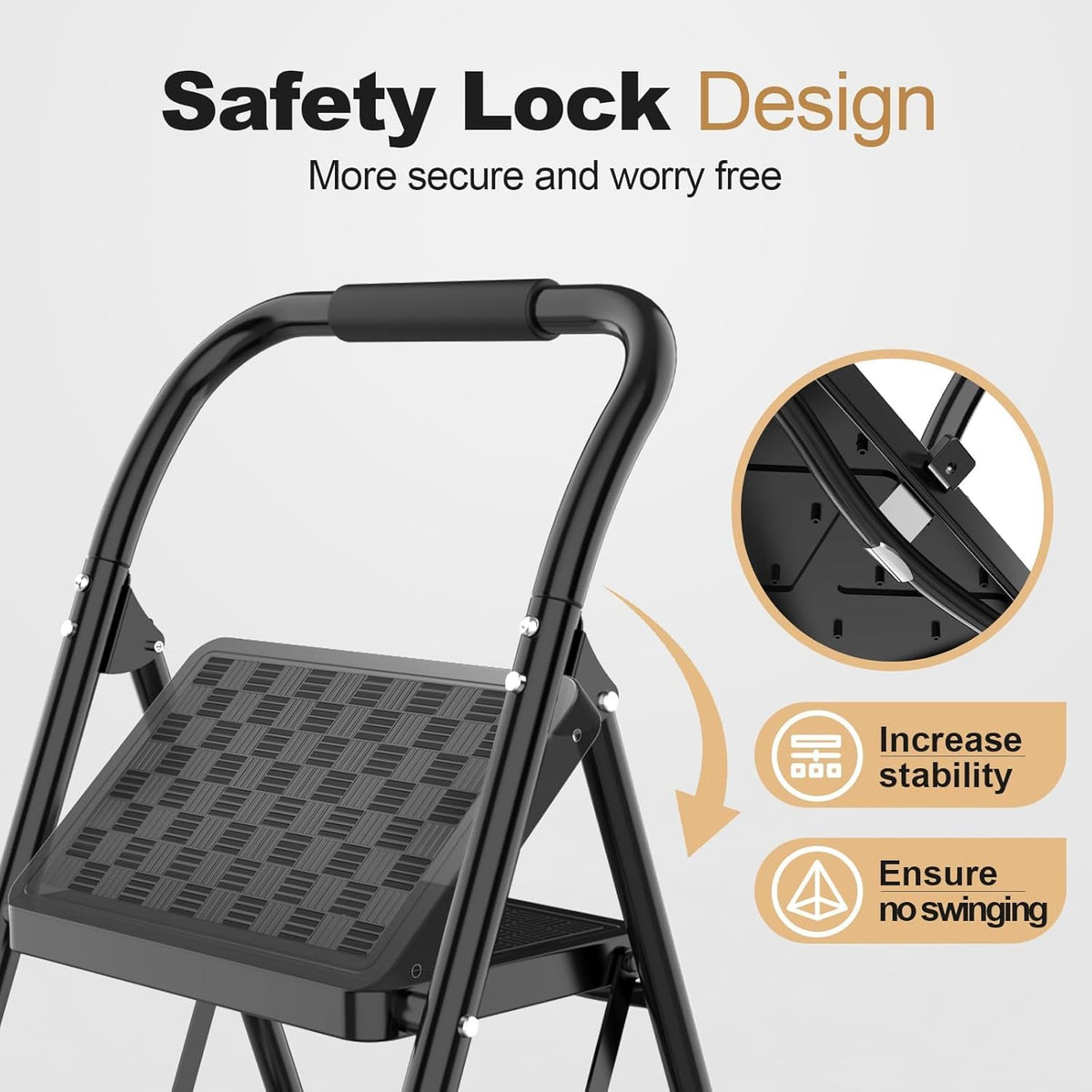 2 Step Ladder, Step Stool for Adults,2 Step Ladder Folding Step Stool with Wide Pedal Ergonomic Design