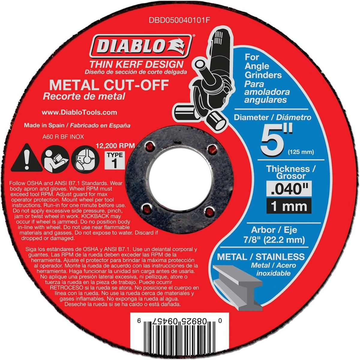 Diablo Thin Kerf Metal Cut-Off Discs - 5" Dia, 0.04" Thick - 10-Pack