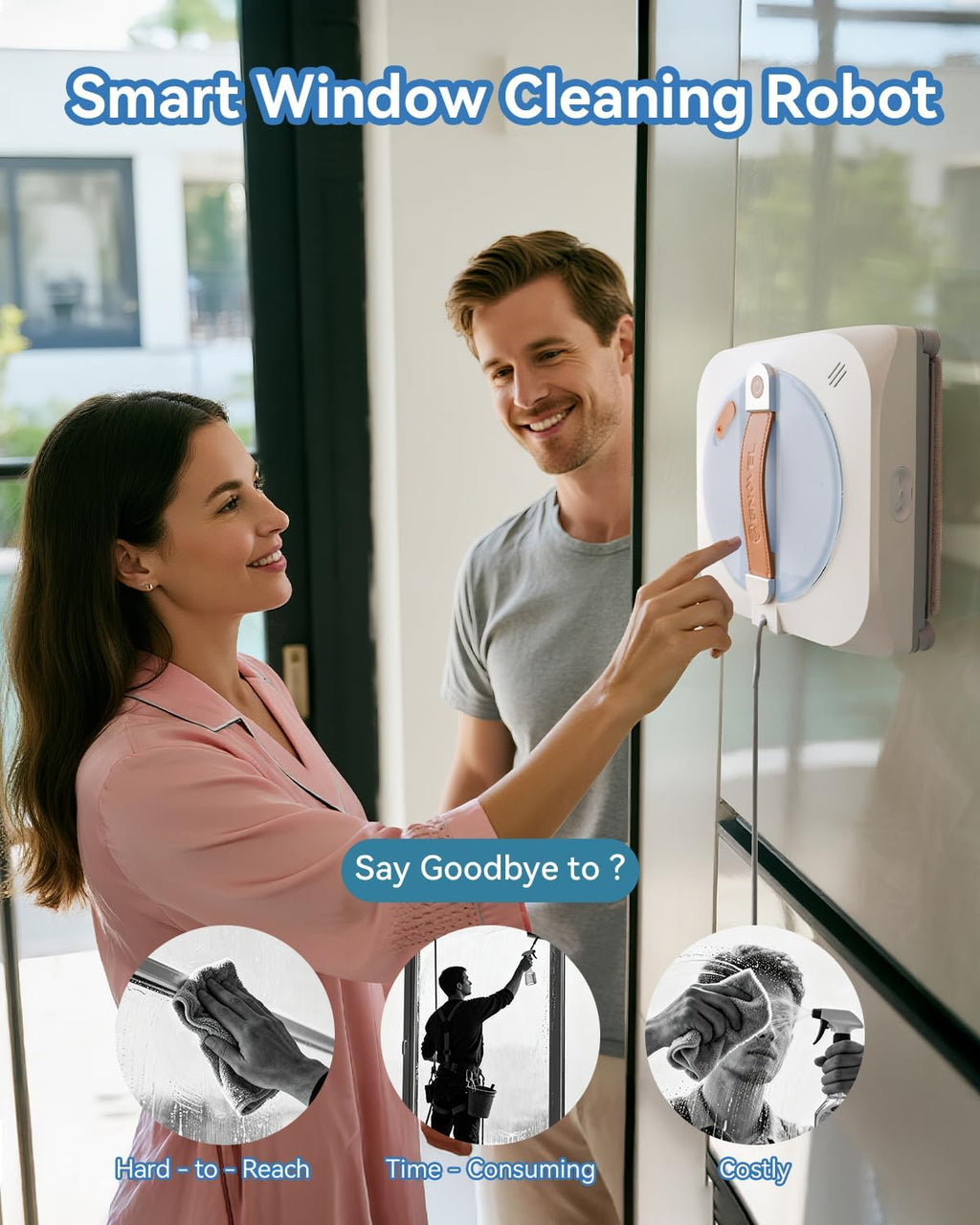 Window Cleaning Robot with 4 Cleaning Modes,8000Pa Suction for Glass