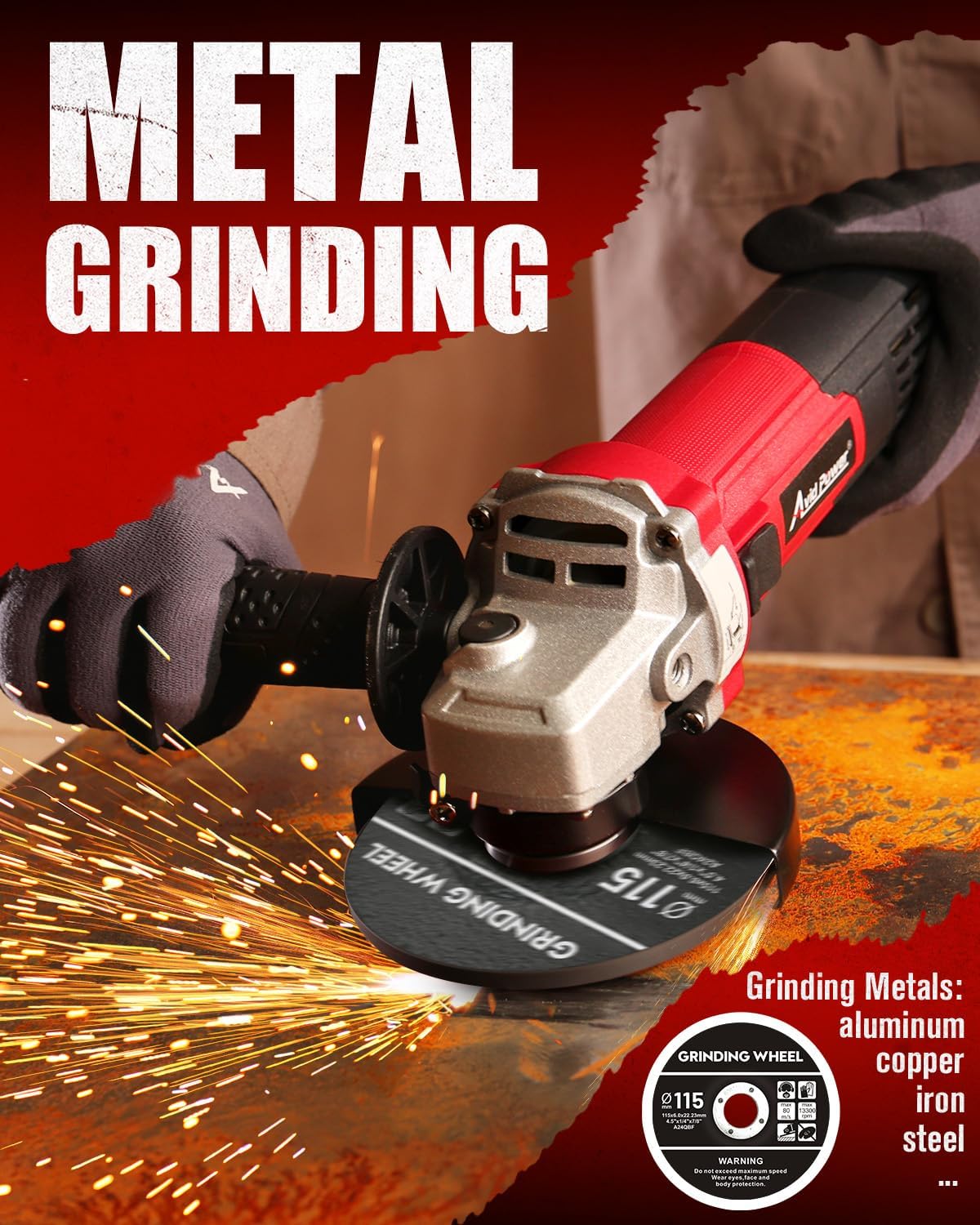 Angle Grinder 4-1/2 inch Electric Grinder Tools 750W 6.5 Amp Metal Grinder, 11500 RPM, with Grinding Wheels