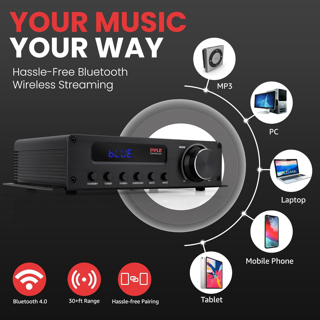 100W 5 Channel Audio Amplifier - Wireless Bluetooth Home Theater Power Stereo Receiver with Surround Sound w/HDMI