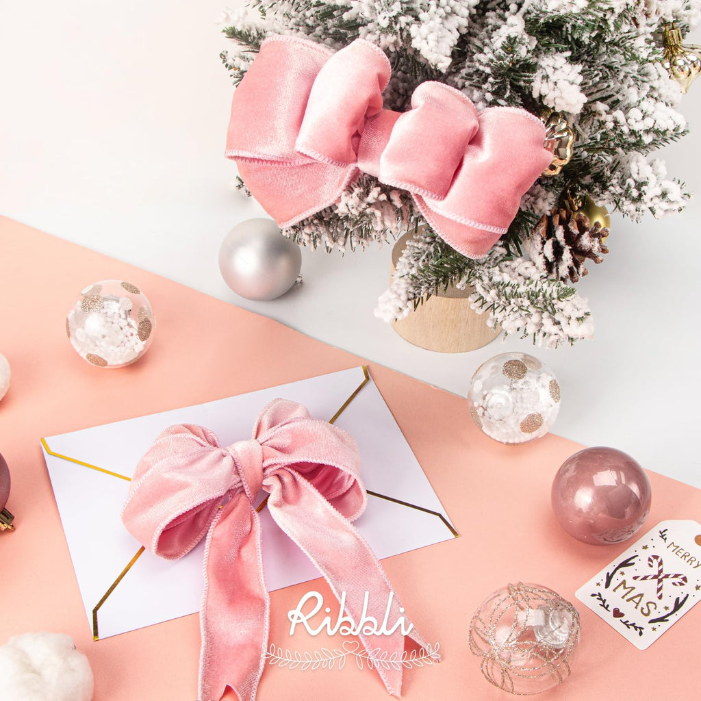 Light Pink Velvet Wired Ribbon 2.5 Inch Velvet