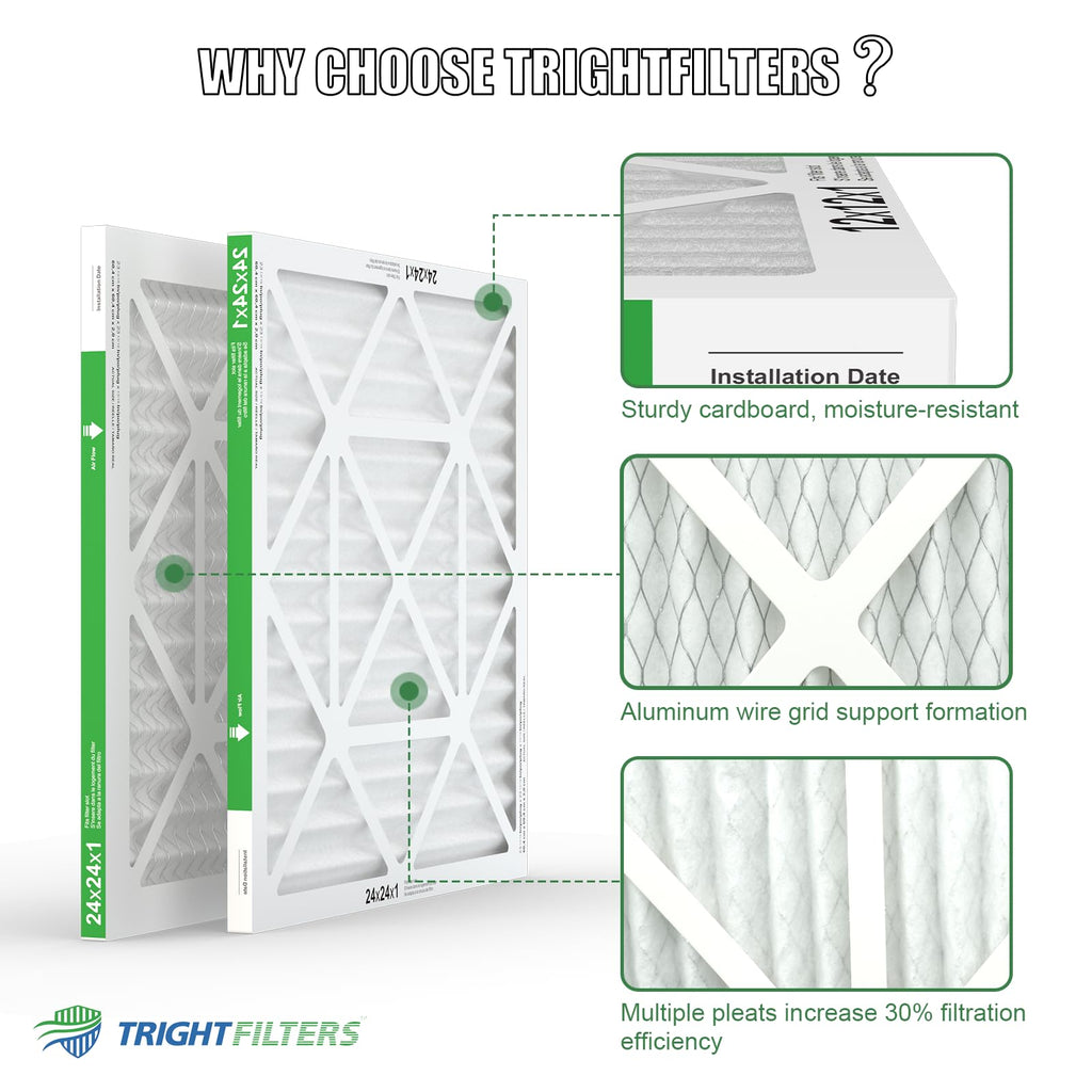 24x24x1 Air Filter 4 Pack, MERV 8 Pleated HVAC Furnace Filter