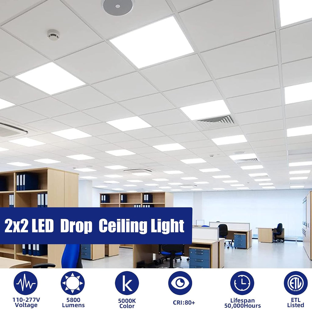 8Pack 2x2 LED Flat Panel Troffer Light Fixture,5800lm 5000K,0-10V Dimmable
