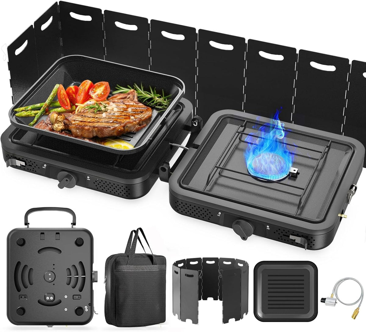 2 Burner Portable Camping Stove Propane, Folding Propane Stove for Camping, Camp Stove with 17,000 BTU,Two Adjustable