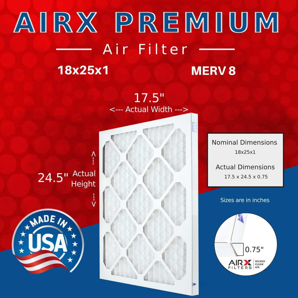 18x25x1 Furnace & AC Filter MERV 8 Electrostatic Dust 6-Pack