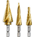 GMTOOLS Step Drill Bit Set, 3 Pcs Titanium High Speed Steel Unibit Drill Bits, Stepped Up Bits for Sheet Metal, DIY Lovers with Aluminum Case, Total 28 Sizes for Multiple Hole