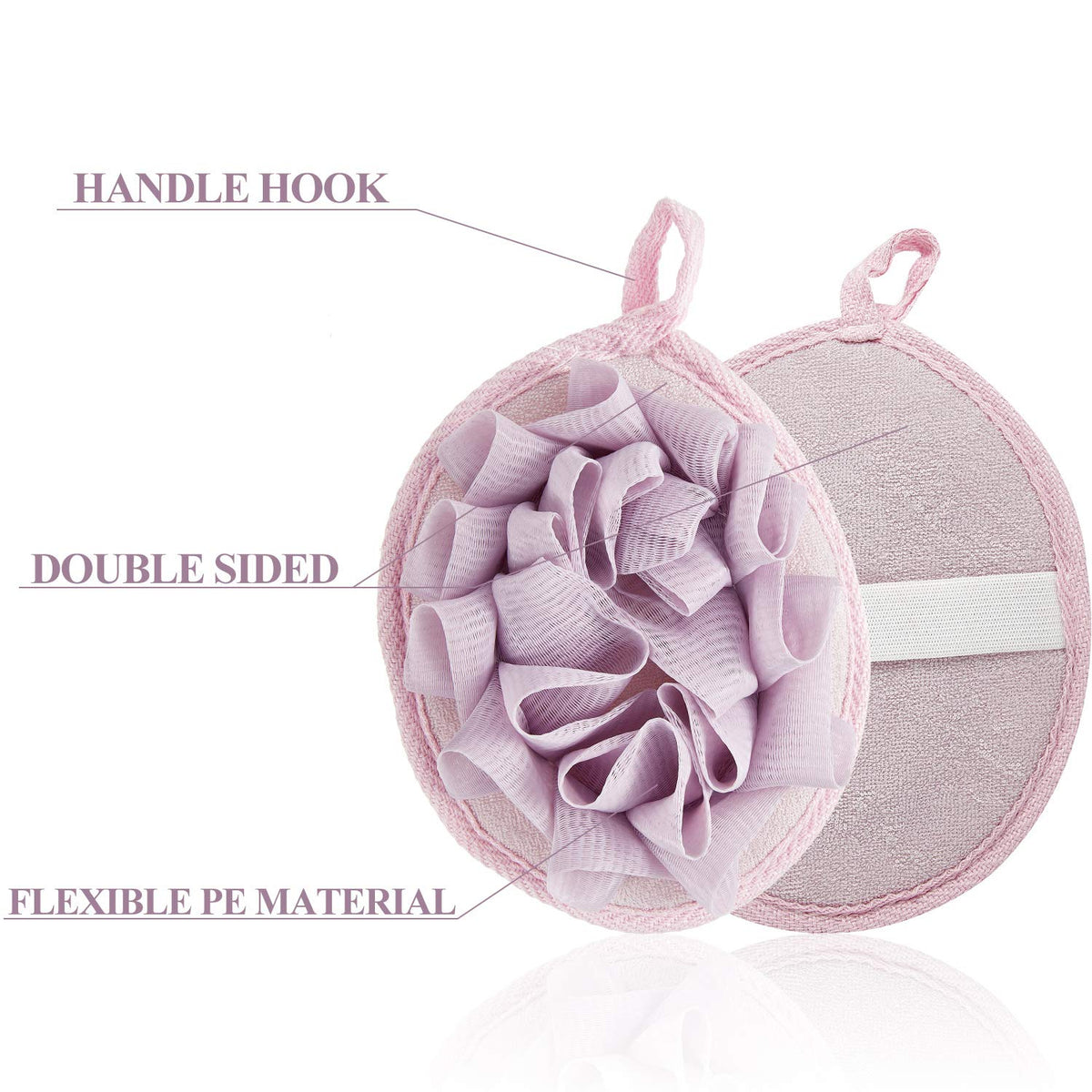 Bath Shower Pouf Sponge, 6 Pcs, Beige, Green, Purple