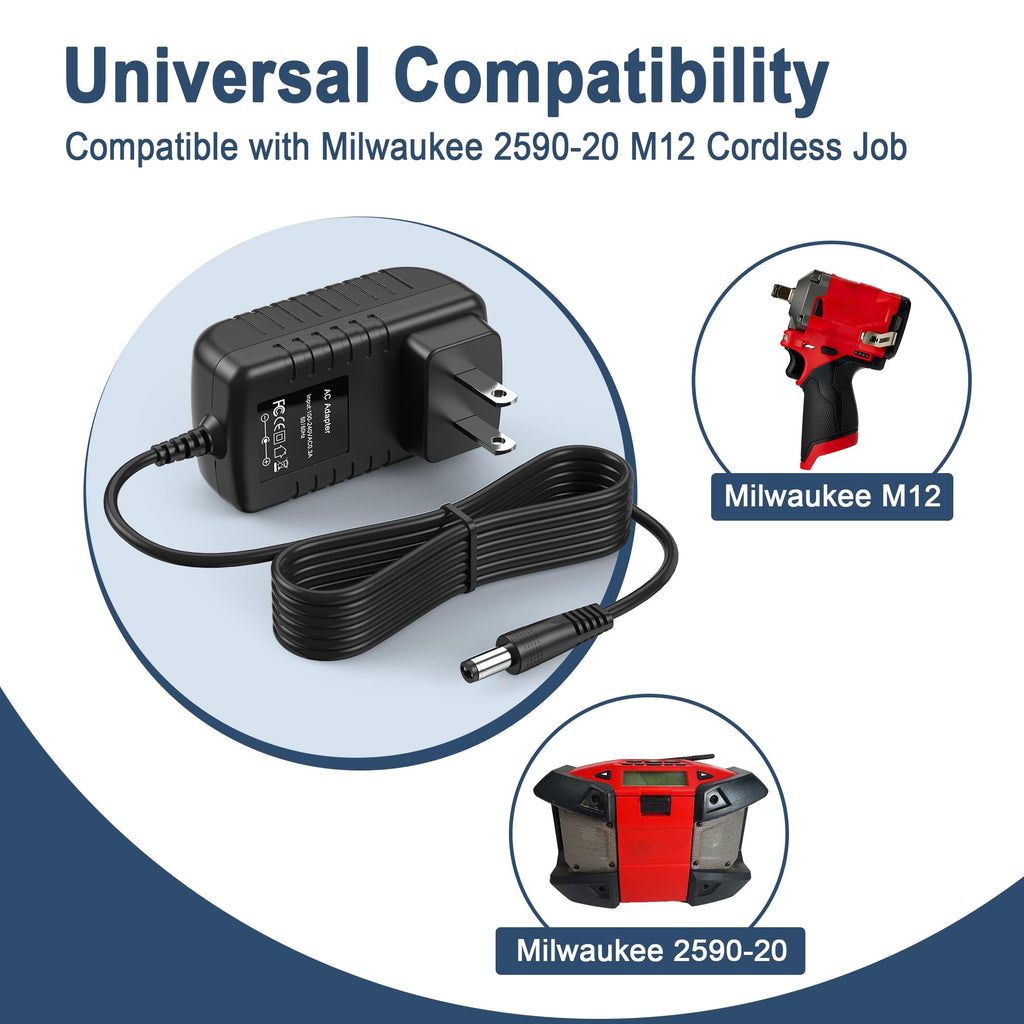 PK Power AC/DC Adapter for Milwaukee 2590-20 259020 M12 Cordless Job Site Radio Power Supply Cord Cable Wall Charger Mains PSU