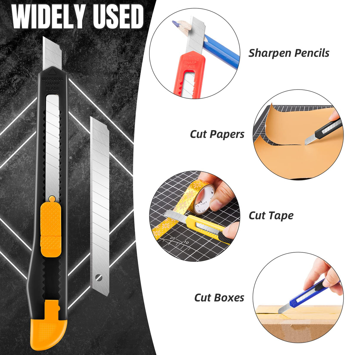 TIFICAL 18 Pack Box Cutter Retractable, 9mm Razor Knife, Utility Knife