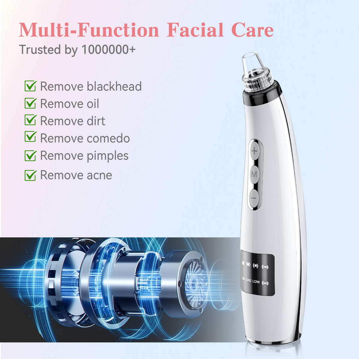 Blackhead Remover Vacuum, Facial Pore Extractor, 5 Suction Levels, 5 Probes